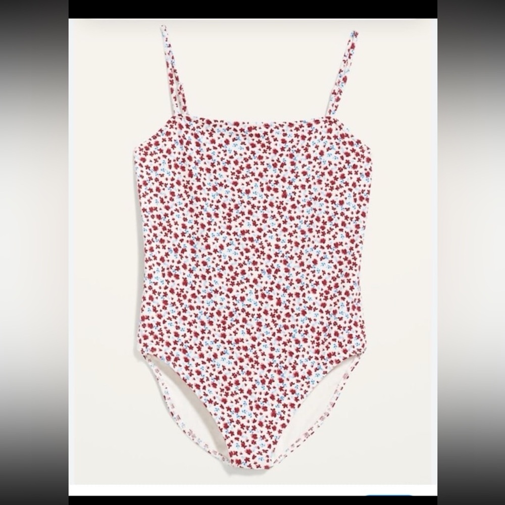 Old Navy fitted bodysuit, red and blue floral print NWT